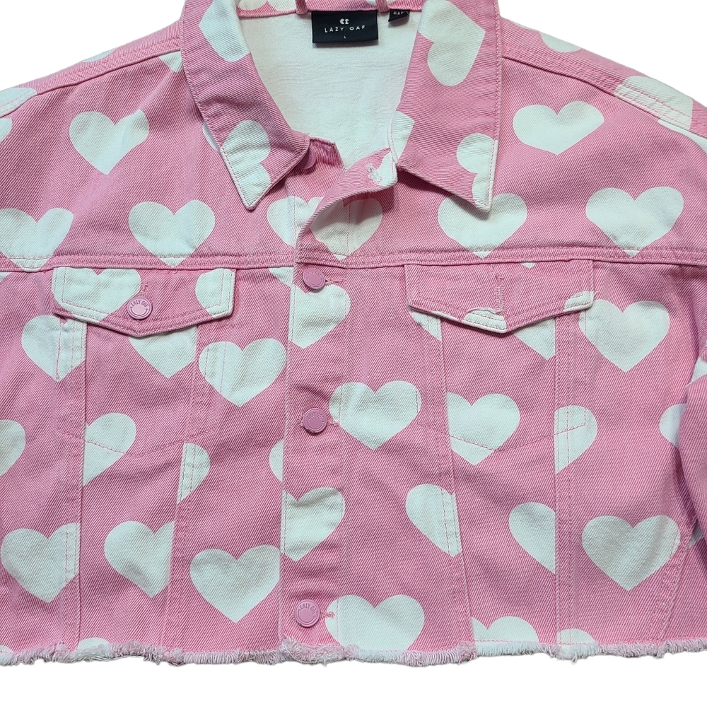Lazy Oaf All My Heart Cropped Denim Jacket Pink - Picture 8 of 8